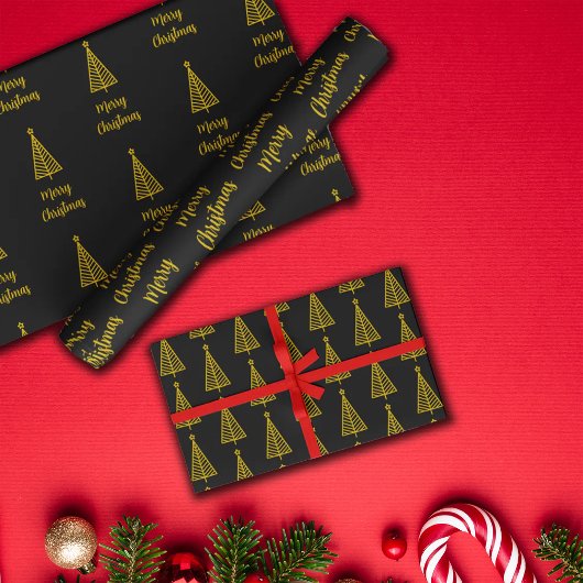 ミニマル金ゴールドブラックメリークリスマス ラッピングペーパーシート