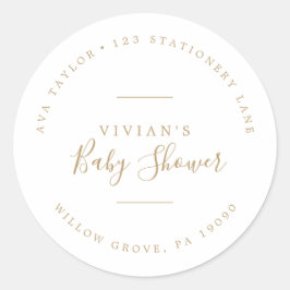 ミニマル金ゴールドベビシャワー円形差出人住所 ラウンドシール