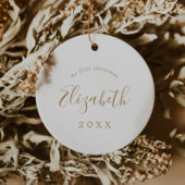 ミニマル金ゴールドベビーの初めてのクリスマス生まれたばかりの写真 セラミックオーナメント