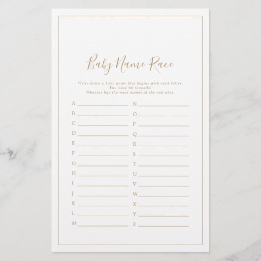 ミニマル金ゴールドベビーシャワーベビー名レースゲーム (正面)