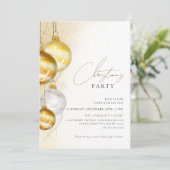 ミニマル金ゴールドホワイトオーナメントクリスマスパーティー 招待状 (スタンド正面)