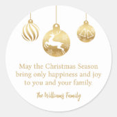 ミニマル金ゴールドホワイトオーナメントクリスマス ラウンドシール (正面)