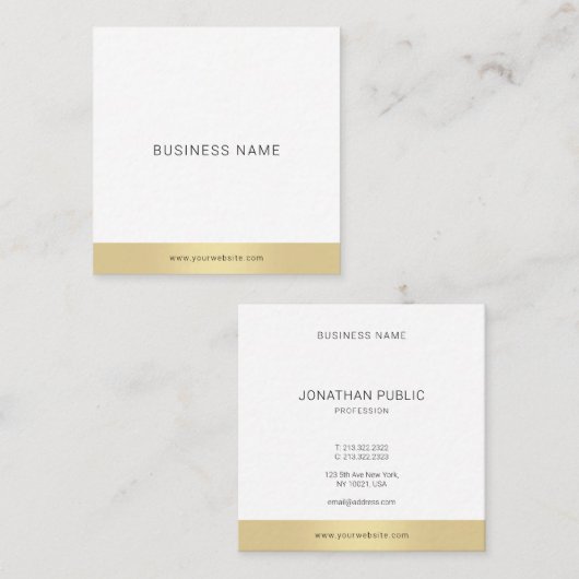 ミニマル金ゴールドホワイトプロフェッショナルエレガントプレーン スクエア名刺 (正面/裏面)