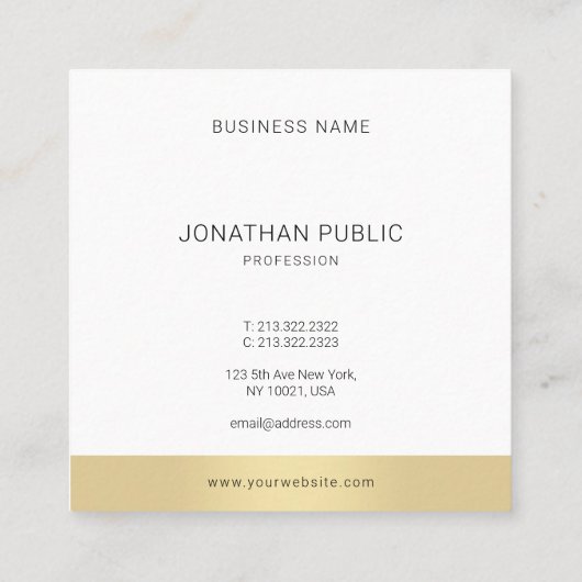 ミニマル金ゴールドホワイトプロフェッショナルエレガントプレーン スクエア名刺 (裏面)