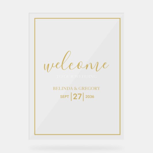 ミニマル金ゴールドホワイト結婚のウェルカムサイン アクリルサイン (正面)
