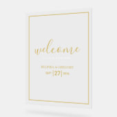 ミニマル金ゴールドホワイト結婚のウェルカムサイン アクリルサイン (傾斜)
