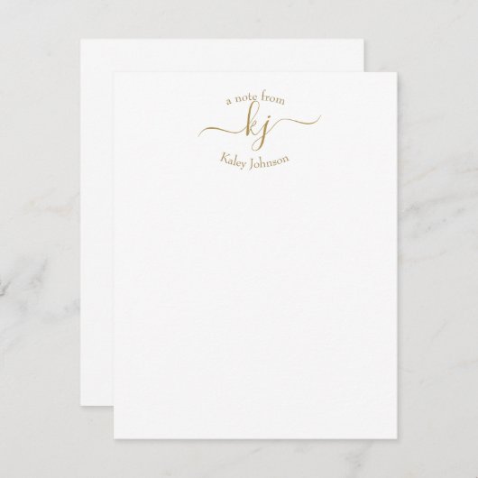 ミニマル金ゴールドホワイト2モノグラムイニシャルノートカード サンキューカード (正面/裏面)