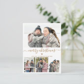 ミニマル金ゴールドホワイト4フォトクリスマスポストカード ポストカード (スタンド正面)