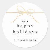 ミニマル金ゴールドボウ&モダンタイポグラフィクリスマス ラウンドシール (正面)