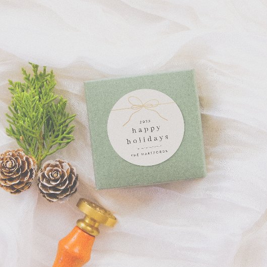 ミニマル金ゴールドボウ&モダンタイポグラフィクリスマス ラウンドシール