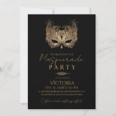 ミニマル金ゴールドマスカレードパーティー誕生日 招待状 (正面)