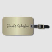 ミニマル金ゴールドメタリックモダンシックファンシースクリプト ラゲッジタグ (正面横)