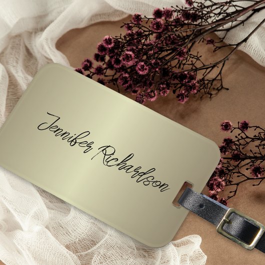 ミニマル金ゴールドメタリックモダンシックファンシースクリプト ラゲッジタグ