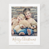 ミニマル金ゴールドメリークリスマスポートレート写真 シーズンポストカード (正面)