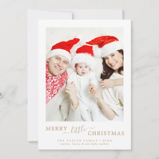 ミニマル金ゴールドメリーリトルクリスマスポートレート誕生 シーズンカード (正面)