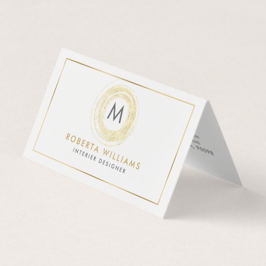 ミニマル金ゴールドモダングリッター円ロゴ 名刺 (正面)