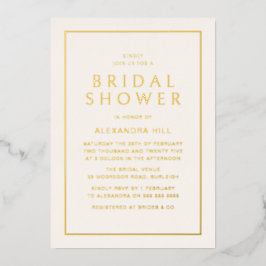 ミニマル金ゴールドモダンブライダルシャワー 箔招待状