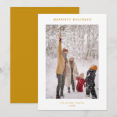 ミニマル金ゴールドモダンホワイトハッピーホリデー写真 シーズンカード (正面/裏面)