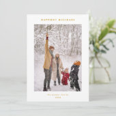 ミニマル金ゴールドモダンホワイトハッピーホリデー写真 シーズンカード (スタンド正面)