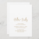 ミニマル金ゴールドモダン婚約パーティ 招待状 (正面/裏面)