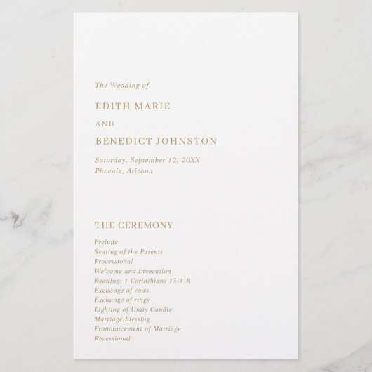 ミニマル金ゴールドモダン結婚式 プログラム (正面)