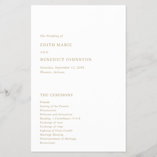 ミニマル金ゴールドモダン結婚式 プログラム チラシ (正面)