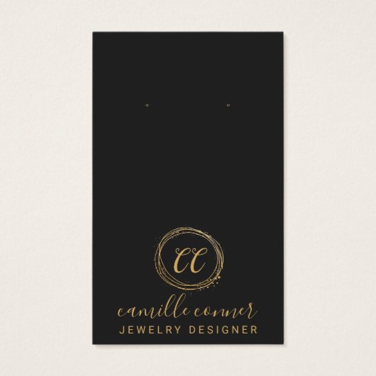 ミニマル金ゴールドモノグラムジュエリーデザイナーイヤリング (正面)