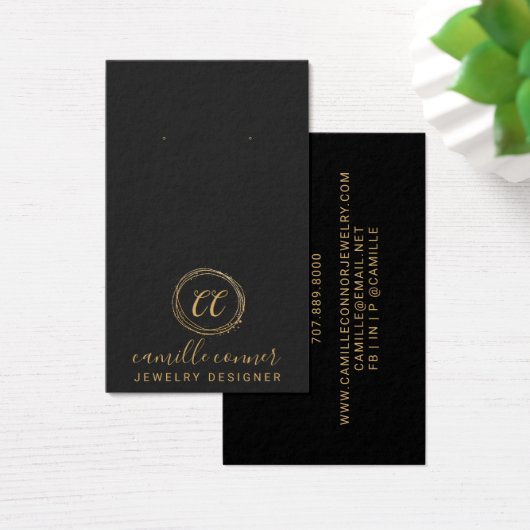 ミニマル金ゴールドモノグラムジュエリーデザイナーイヤリング (デスク)