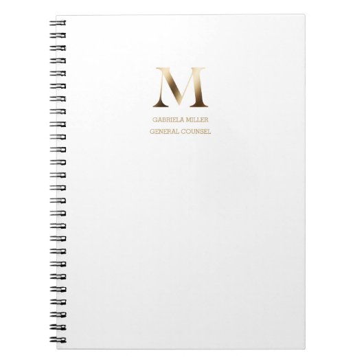 ミニマル金ゴールドモノグラム | ヘビーホワイト ノートブック (正面)