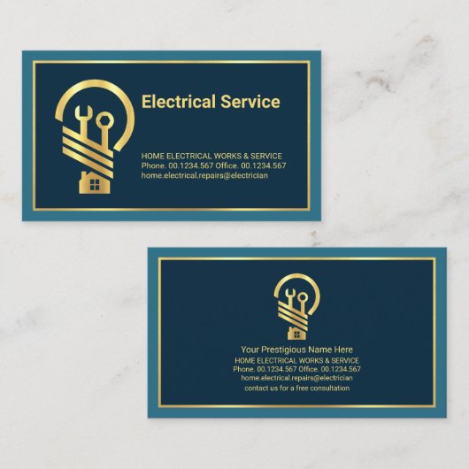 ミニマル金ゴールドラインフレーム電気修理 名刺 (正面/裏面)