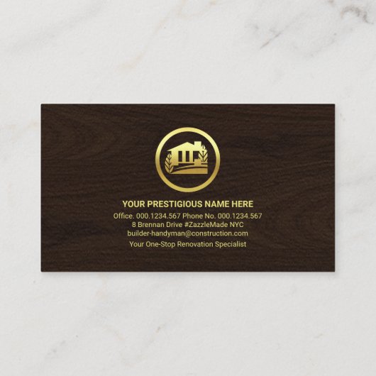 ミニマル金ゴールドライン茶色の木材 名刺 (裏面)