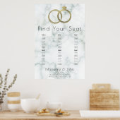 ミニマル金ゴールドリングや輪結婚大理石の座席表 ポスター (キッチン)