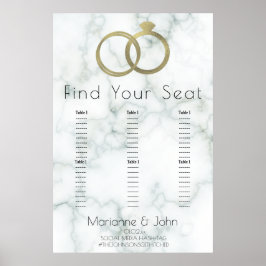 ミニマル金ゴールドリングや輪結婚大理石の座席表 ポスター