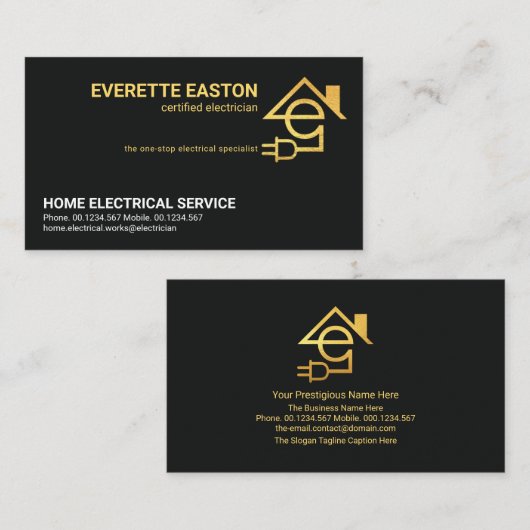 ミニマル金ゴールドレターE電気ホームパワープラグ 名刺 (正面/裏面)