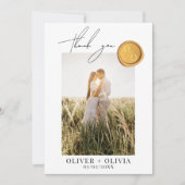 ミニマル金ゴールドワックスシ結婚ール写真 サンキューカード (正面)