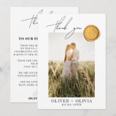 ミニマル金ゴールドワックスシ結婚ール写真 サンキューカード (正面/裏面)