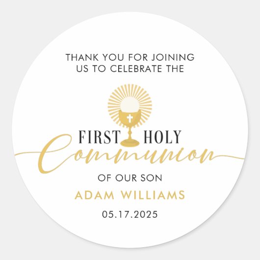 ミニマル金ゴールド初の聖餐式 ラウンドシール (正面)