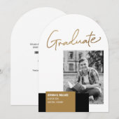 ミニマル金ゴールド台本大学院写真卒業 招待状 (正面/裏面)