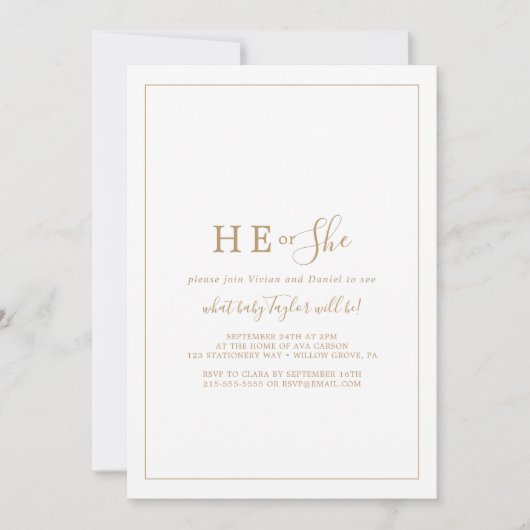 ミニマル金ゴールド性別がパーティーを明かす 招待状 (正面)