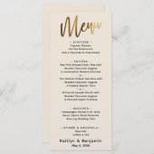 ミニマル金ゴールド手書きシンプル型クリーム メニュー (正面/裏面)