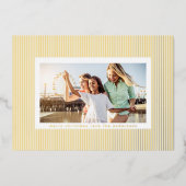 ミニマル金ゴールド押しピンストライプクリスマスフォト 箔シーズンカード (正面)