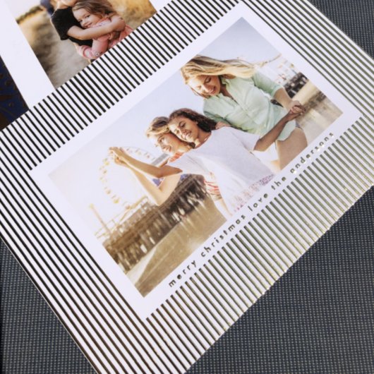 ミニマル金ゴールド押しピンストライプクリスマスフォト 箔シーズンカード