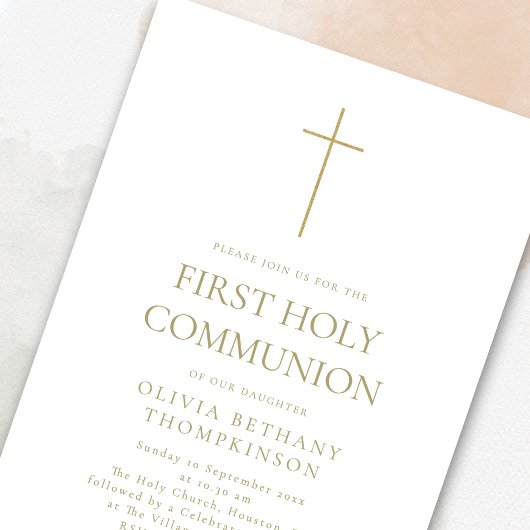 ミニマル金ゴールド文字クロスファースト聖餐式 招待状