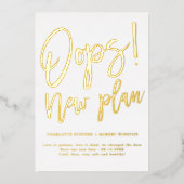 ミニマル金ゴールド新結婚計画の日付の変更 箔招待状 (正面)