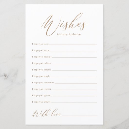 ミニマル金ゴールド書の願い書ベビーカード (正面)