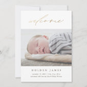 ミニマル金ゴールド書道のスクリプト形式の歓迎誕生 案内状 (正面)