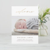 ミニマル金ゴールド書道のスクリプト形式の歓迎誕生 案内状 (スタンド正面)