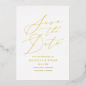 ミニマル金ゴールド書道の写真日付を保存 箔招待状 (正面)