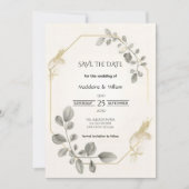 ミニマル金ゴールド植物優雅な結婚式 セーブザデート (正面)