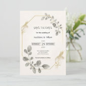 ミニマル金ゴールド植物優雅な結婚式 セーブザデート (スタンド正面)